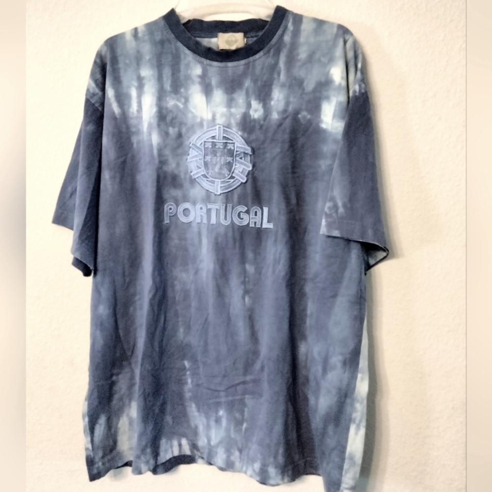 Blue tie dye Portugal embroidered tshirt shirt sleeve top.